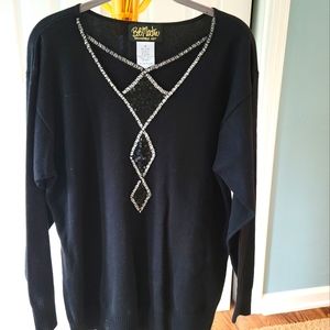 Bob Mackie Wearable Art Black Embellished Sweater